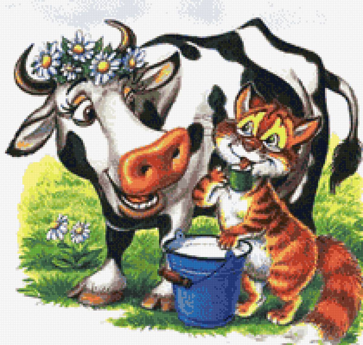 Корова и кот - корова, кот, детская - предпросмотр