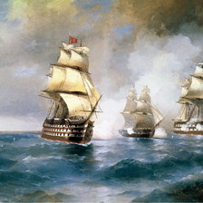 Схема вышивки «Бриг «Меркурий», атакованный двумя турецкими кораблями.»