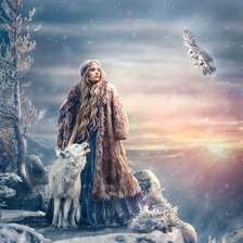 Схема вышивки «девушка и волк»