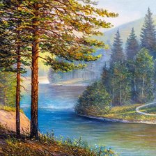 Схема вышивки «Пейзаж с рекой»