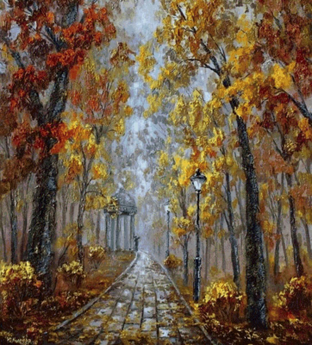 Осенняя аллея - осень, деревья, живопись, пейзаж - предпросмотр