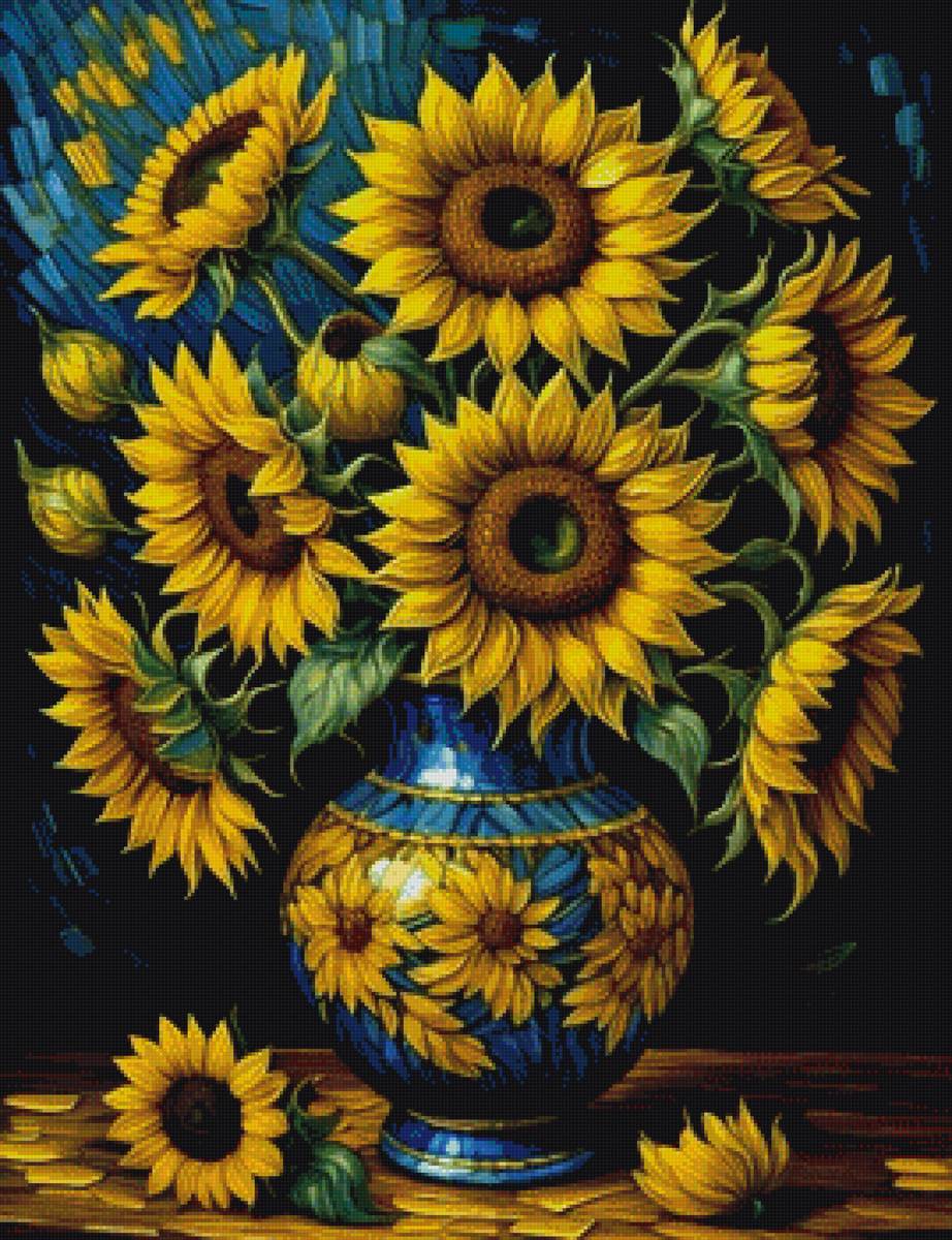 Подсолнухи в вазе - ваза, букет, подсолнухи, цветы - предпросмотр