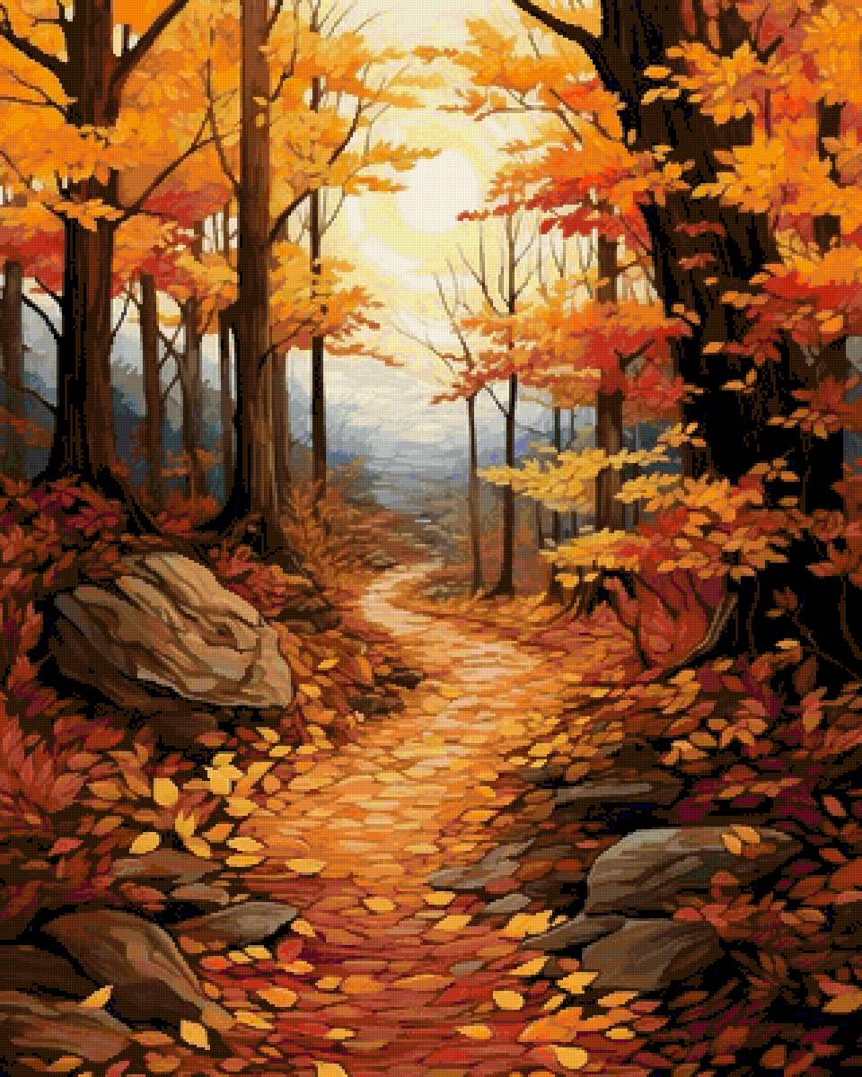 Осенний лес - акварель, природа, осень, лес, пейзаж - предпросмотр