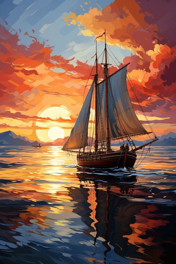 Парусник - море, парусник, закат - оригинал