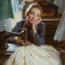 Схема вышивки «Морган Вейстлинг. Девушка за швейной машиной.»