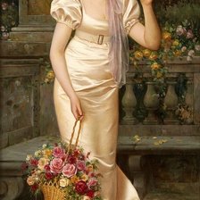 Схема вышивки «Дама с корзиной цветов»