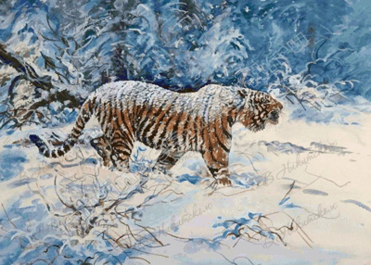 Зимой в тайге - зима, животные, природа, тигр, лес, тайга - предпросмотр