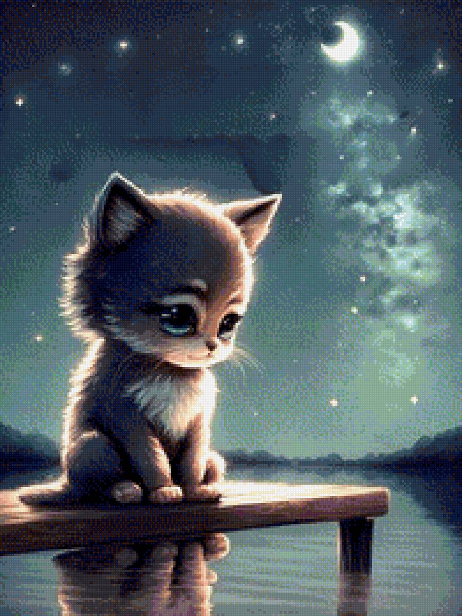 Спокойной ночи - озеро, месяц, ночь, кот - предпросмотр