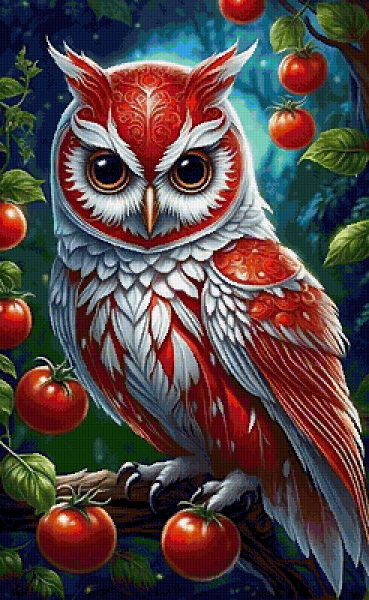 Сова с помидорами - животные, птица, сова - предпросмотр