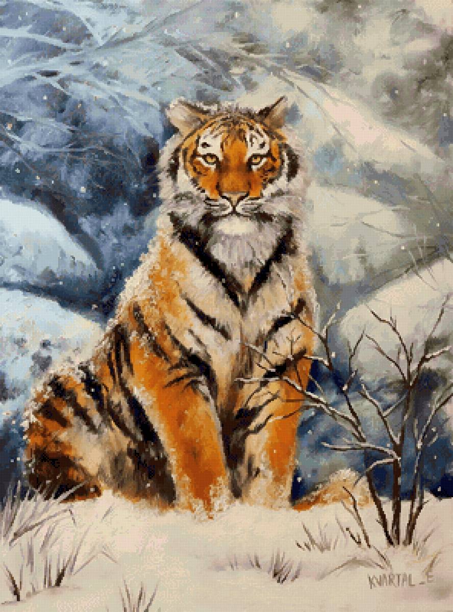 Тигр зимой - зима, дикие кошки, животные, тигр - предпросмотр