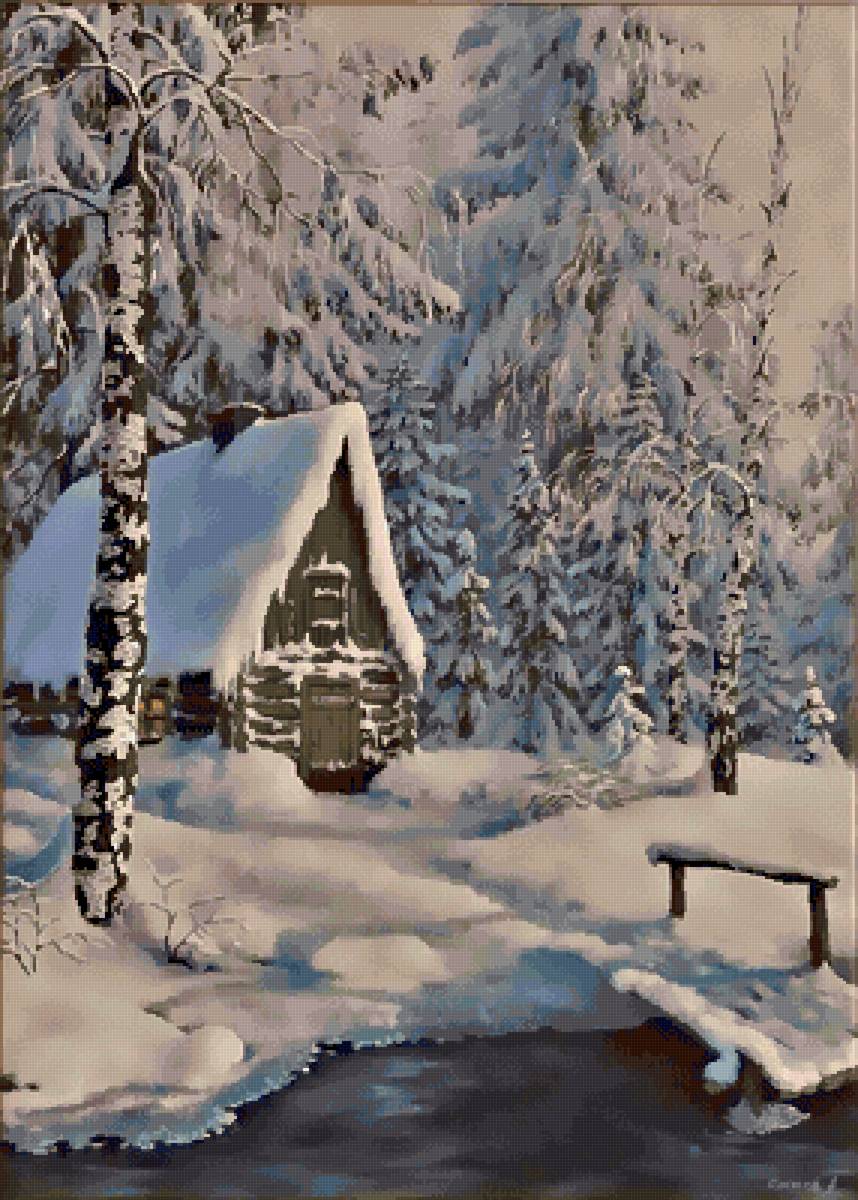 Банька. По картине Аркадия Михайлова - лес, живопись, художники, картина, картины, зима - предпросмотр