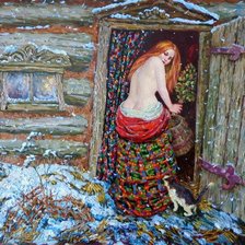 Схема вышивки «В баньку. По картине неизвестного художника»