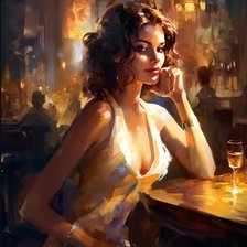 Схема вышивки «Девушка в ресторане»