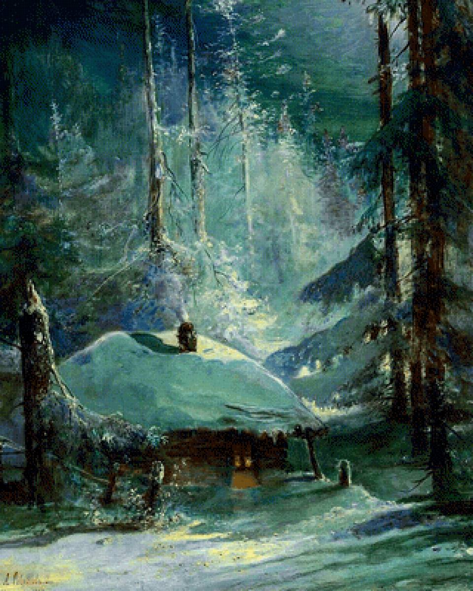 Хижина в зимнем лесу. Алексей Саврасов - русские художники - предпросмотр