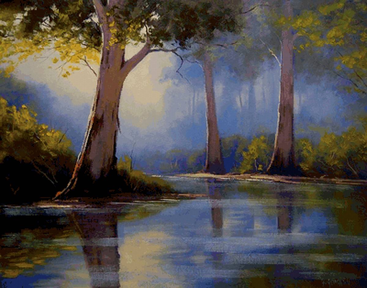 Пейзаж - лес, пейзаж, река, природа - предпросмотр