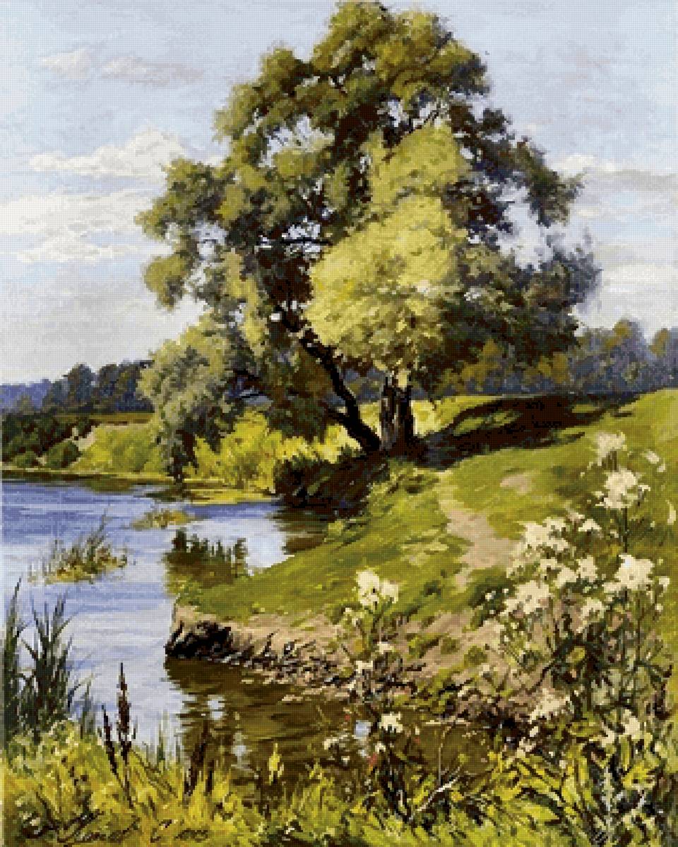 Летний пейзаж - пейзаж, лес, река, природа - предпросмотр