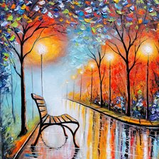 Схема вышивки «Вечерняя аллея. Дождь.»