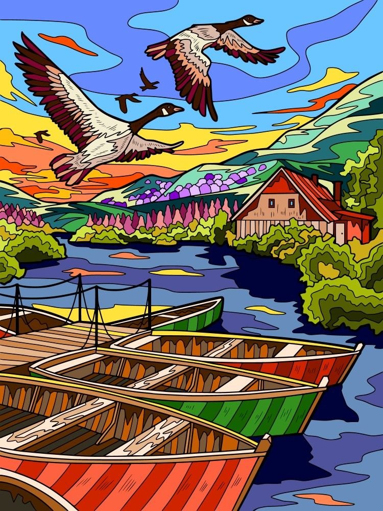 Пристань - лодки, природа, море, пейзаж, птицы - оригинал