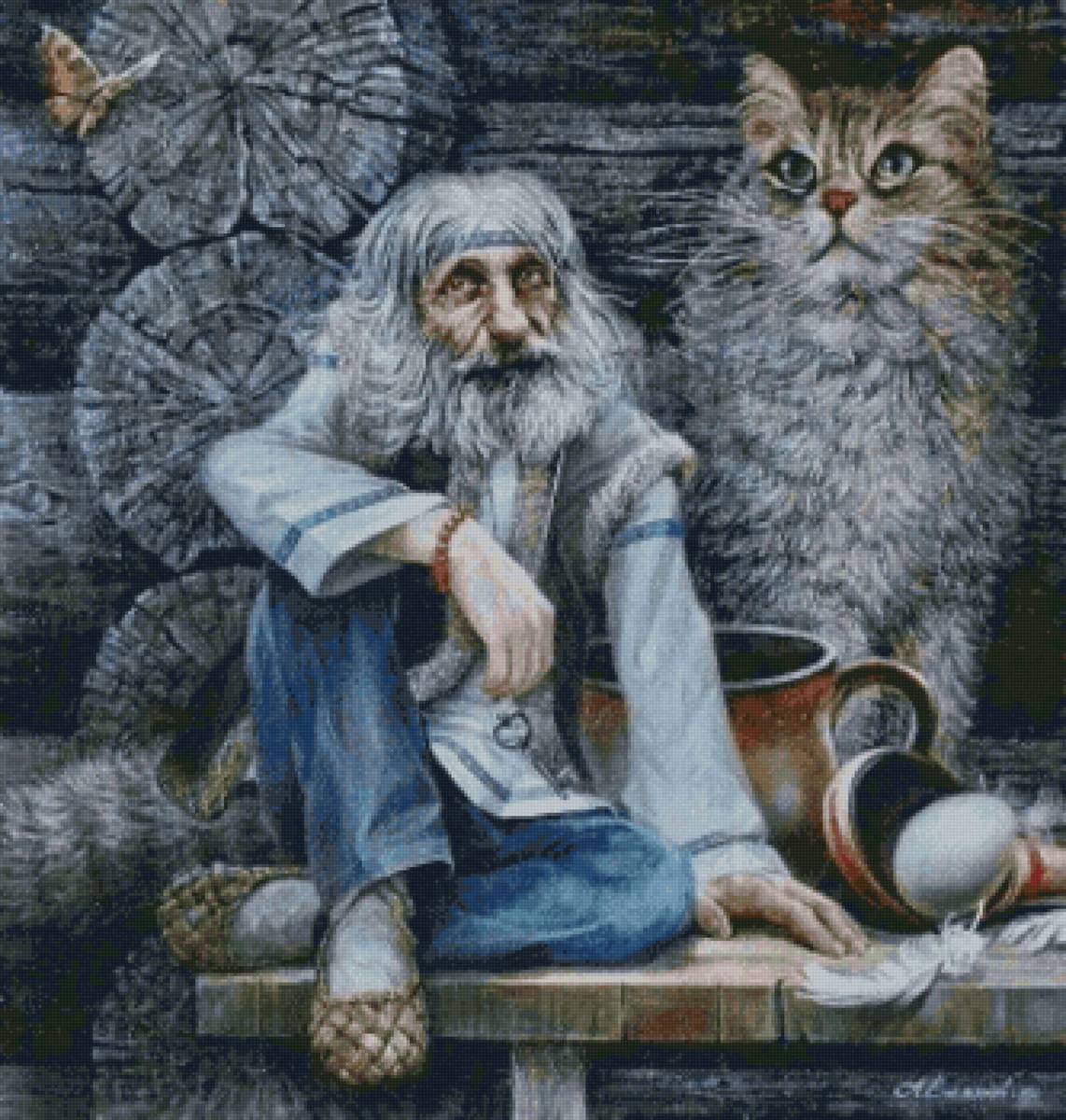 Дедушка с котом - дедушка с котом - предпросмотр