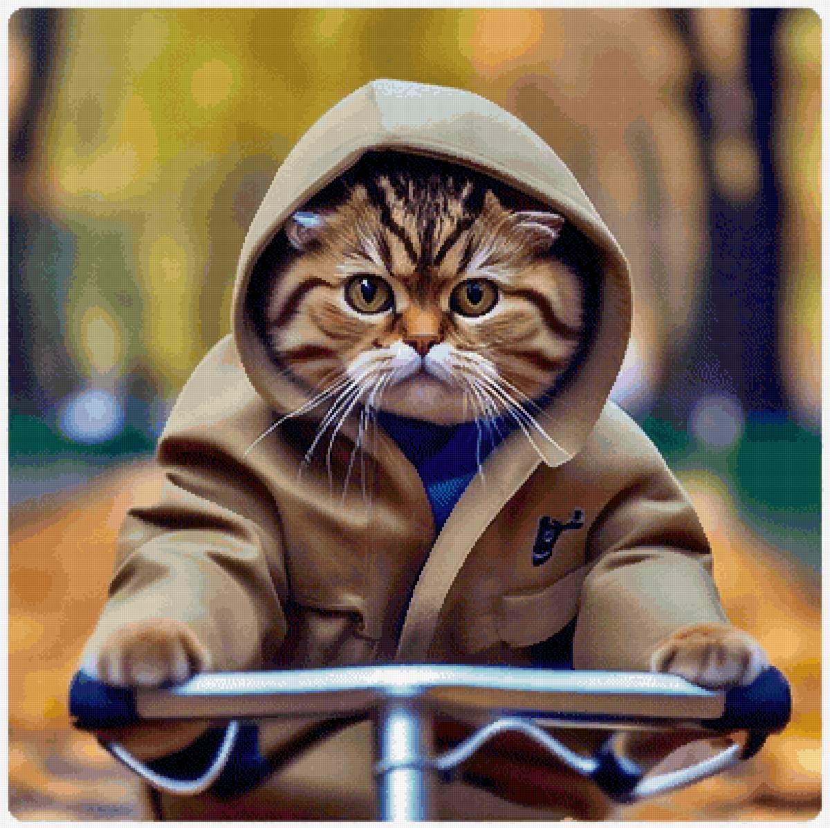 Велосипедист - животные транспорт, кот - предпросмотр