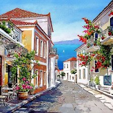 Схема вышивки «Улочка в Греции. Пантелис Зографос»