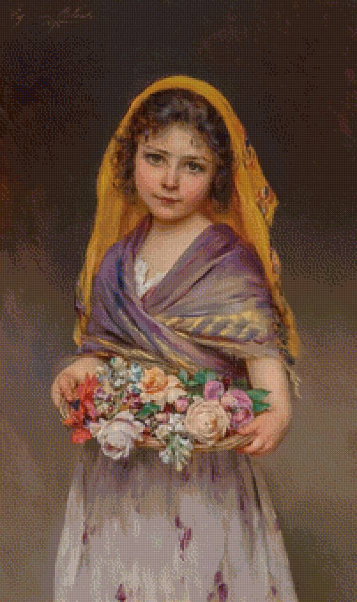 Tanara cu flori in cos, E. Blaas - flori - предпросмотр