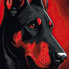 Схема вышивки «Доберман в красных тонах»