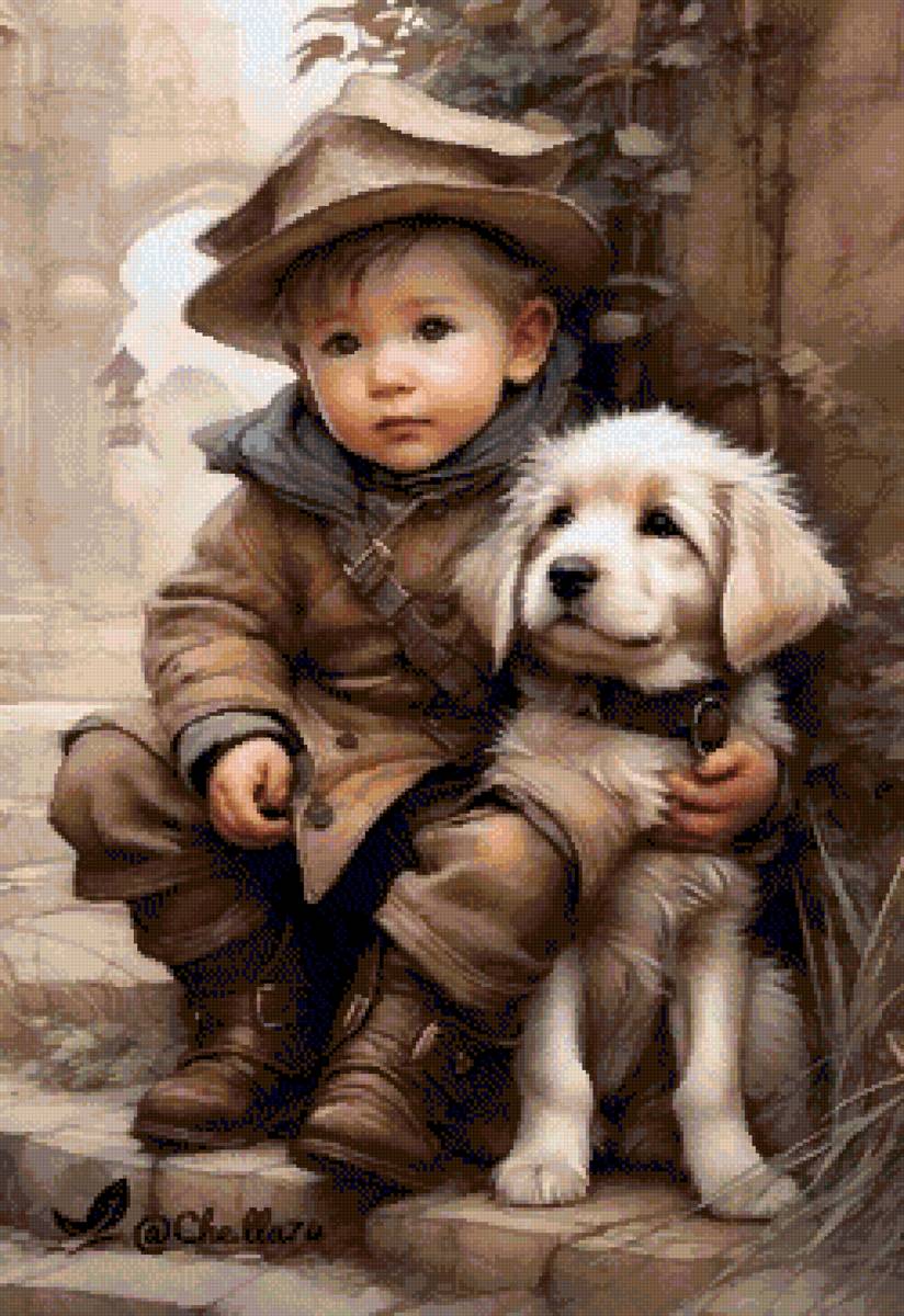 Boy with puppy - предпросмотр