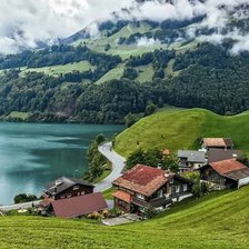 Схема вышивки «Домик в горах у озера»
