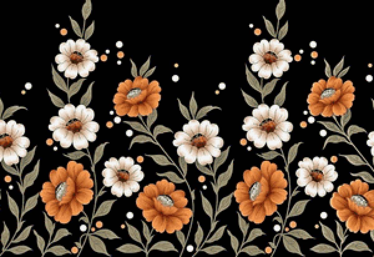 Цветочный орнамент - черный фон, цветы - предпросмотр