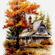 Схема вышивки «осень в деревне»