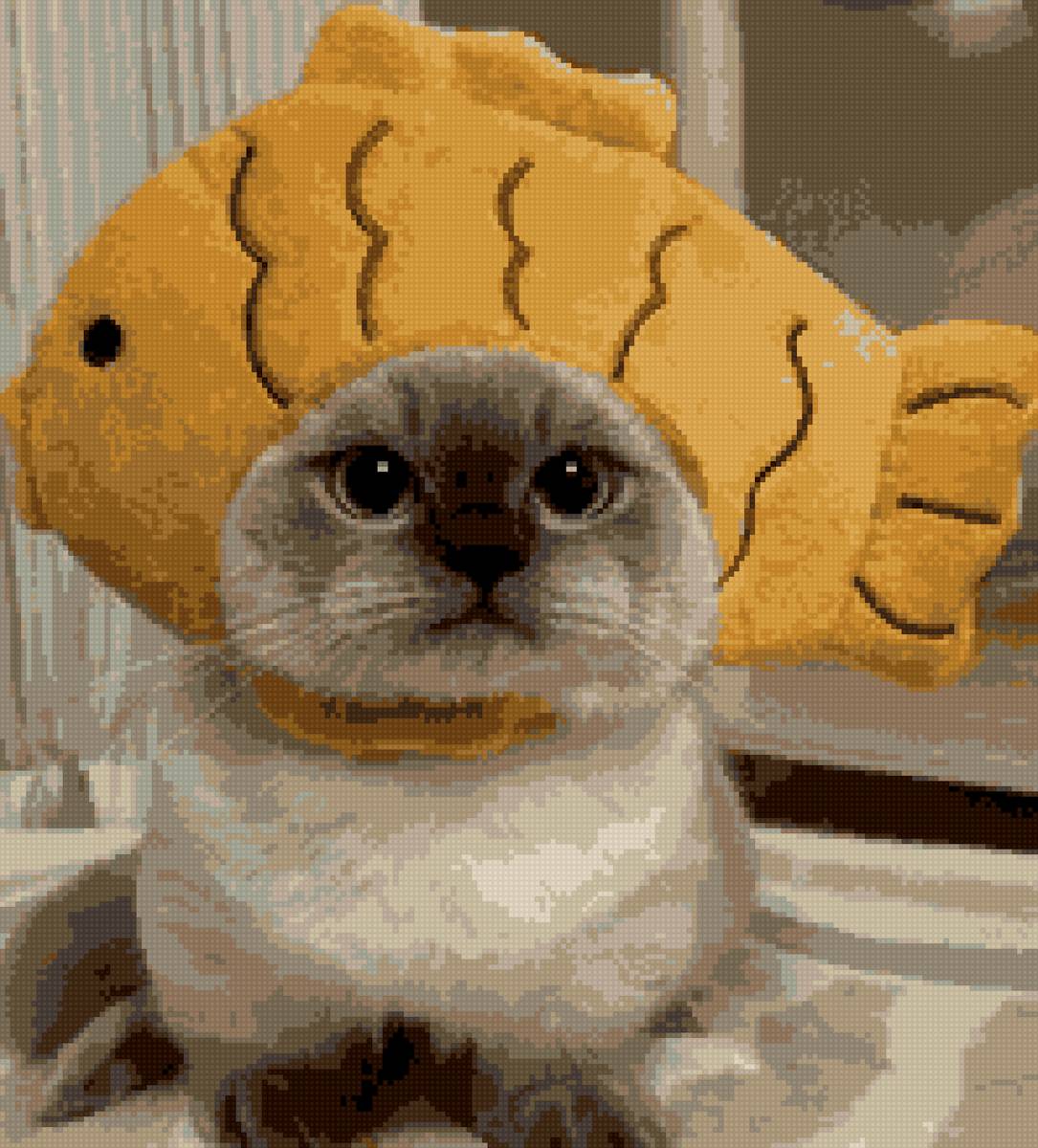 Котенок и рыбка - рыбка, котик - предпросмотр