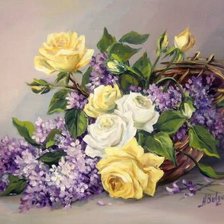 Схема вышивки «Розы, сирень в карзине»