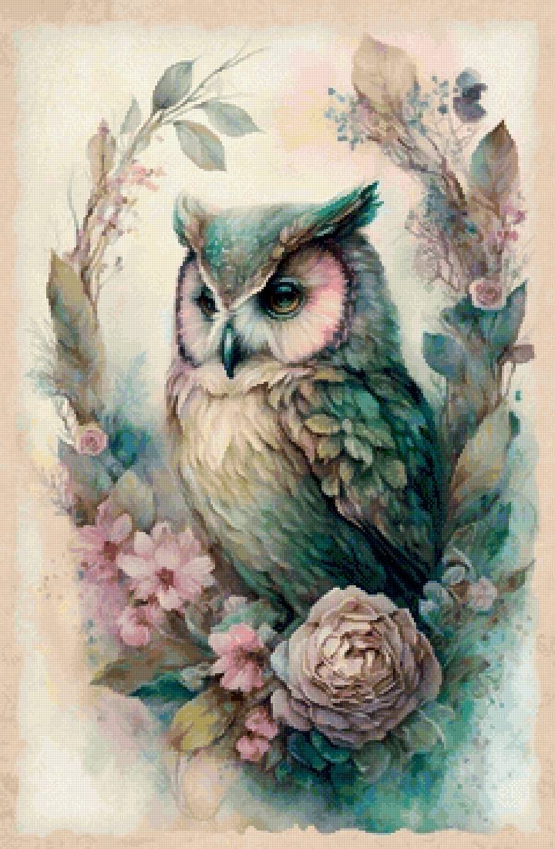 Сова - птицы, акварель, цветы, сова - предпросмотр
