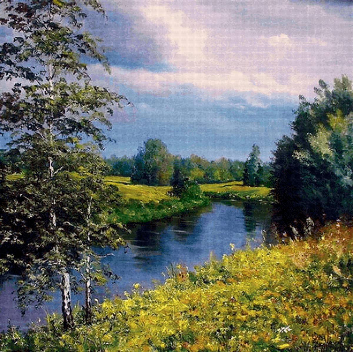 У реки. Игорь Прищепа - русские художники - предпросмотр