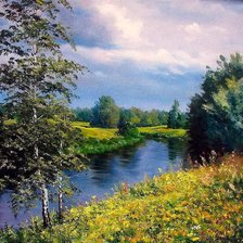 Схема вышивки «У реки. Игорь Прищепа»