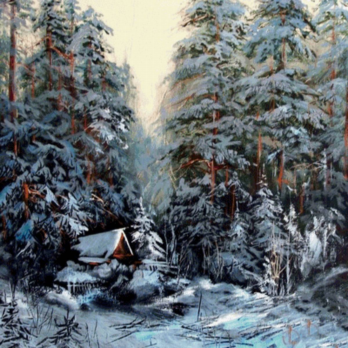 Зимний пейзаж. Александр Леднёв - русские художники - предпросмотр