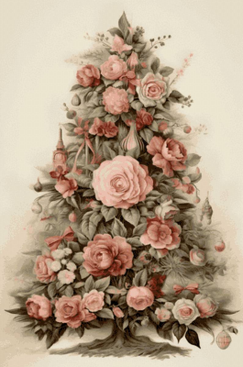 Цветочная елочка - розы, цветы, елка - предпросмотр