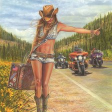 Схема вышивки «Автостопщица»