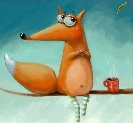 Чаепитие - лиса, дерево, чай - оригинал