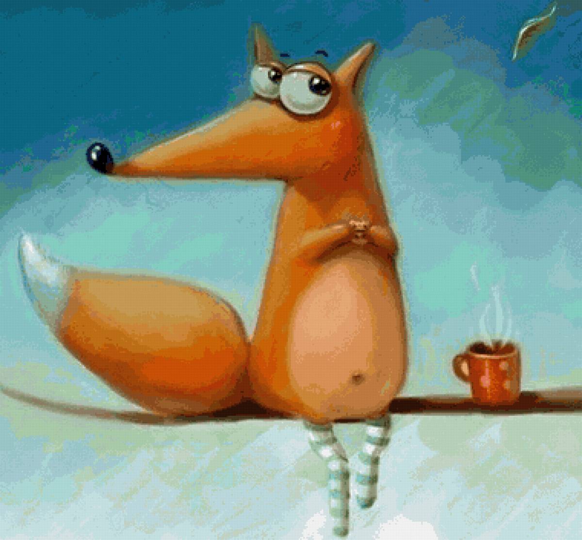 Чаепитие - чай, лиса, дерево - предпросмотр