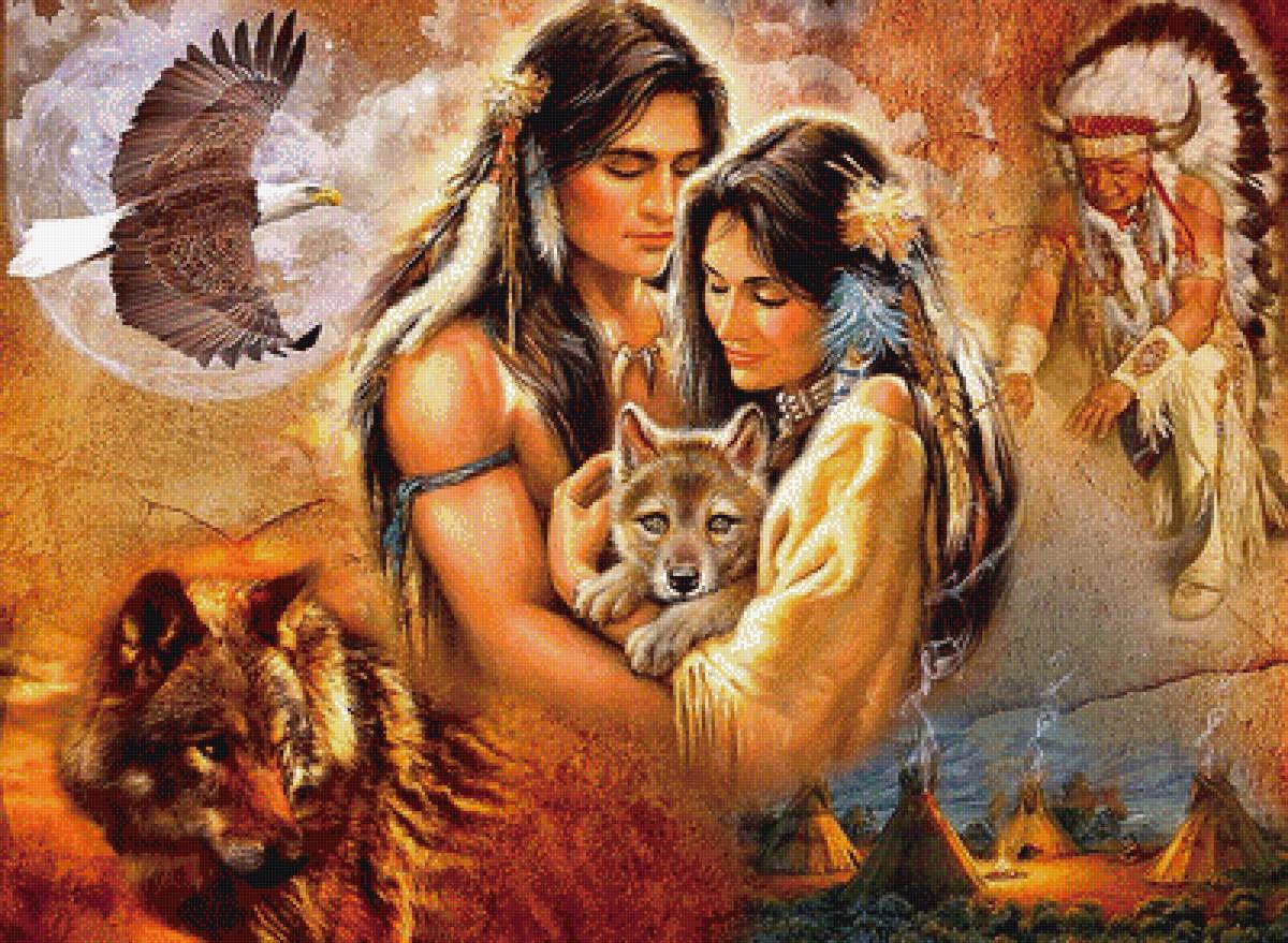 пара индейцев - животные, люди - предпросмотр