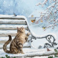 Схема вышивки «Кот,птицы»