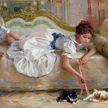 Схема вышивки «Девочка на диване»