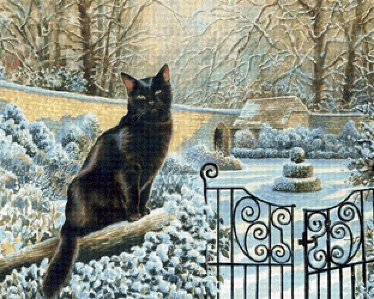 №2744230 - зима, кот, черный кот - предпросмотр