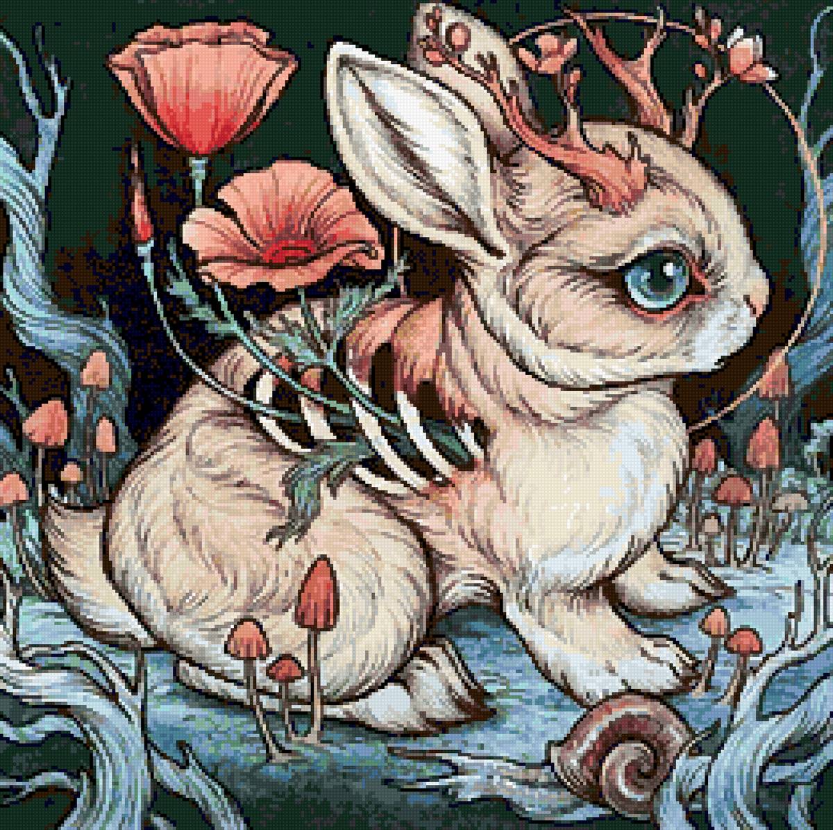 Кролик - череп, кролик, цветы, скелет - предпросмотр