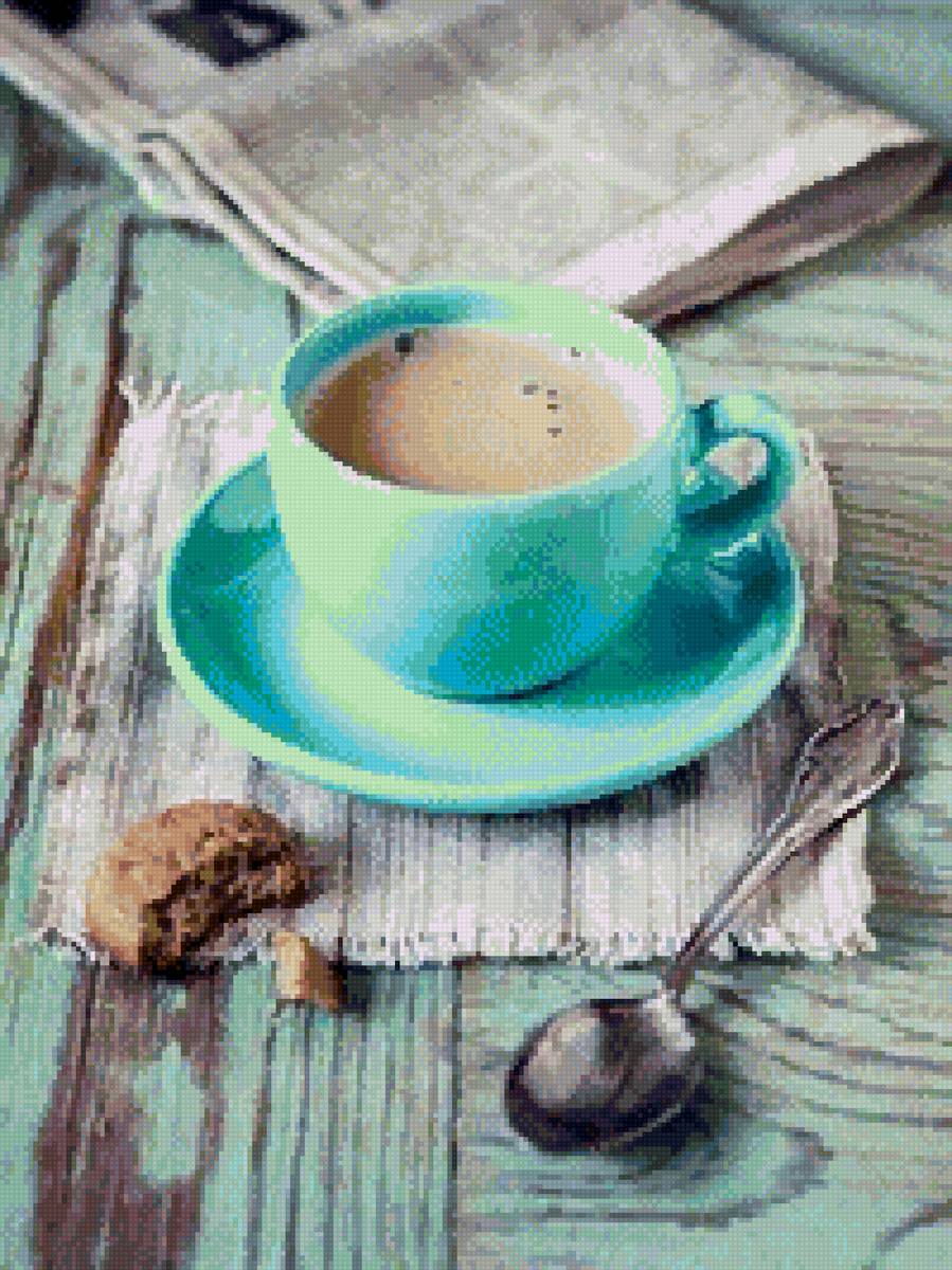 Утренний кофе - кофе кухня бирюза макаруны - предпросмотр