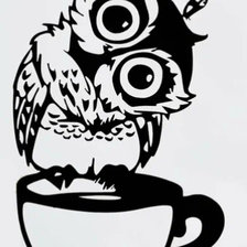 Схема вышивки «Черно-белая совушка с кофе»