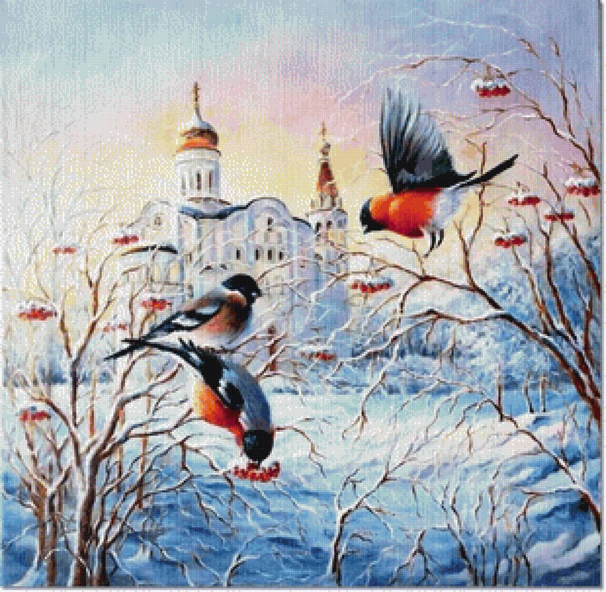 Зимушка-зима - птицы, пейзаж, зима - предпросмотр