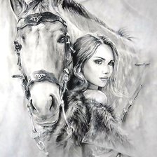 Схема вышивки «CABALLO Y CHICA DMC»